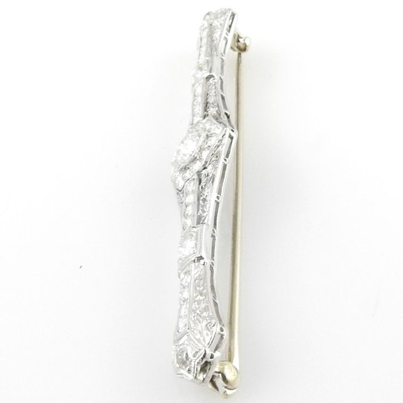 Vintage 14 Karat White Gold and Diamond Bar Pin - Picture 3 of 9